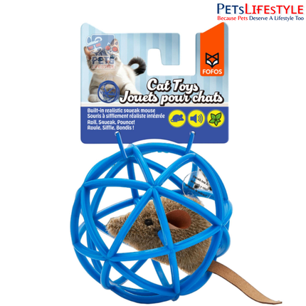 FOFOS Mouse in the Ball Cat Toy – Interactive Catnip Ball with Built-in Squeak Mouse (Roll, Squeak & Pounce)