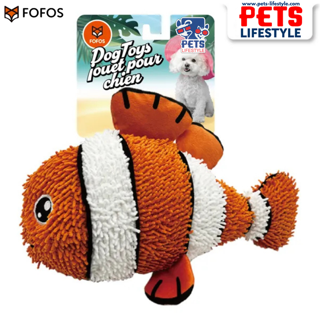 FOFOS Sealife Tough Dog Toy – Nemo Durable 2-Layer Fabric Plush Toy for Moderate Chewers