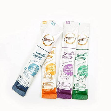 Gnawlers Smooth Creamy Treat for Cats with Tasty Crab, Salmon, Liver, Mussel, Bonito Single Tubes Jar (Pack of 50 Tubes x 15g)