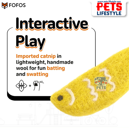 FOFOS Sardine Wool Toy 3 Pack 100% Handmade Wool Catnip Toys Lightweight & Interactive