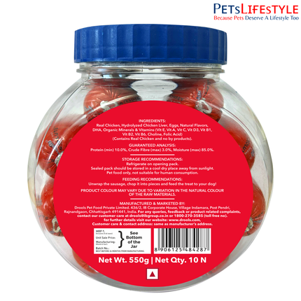 Drools Real Chicken Sausage for Dog 10Pcs Jar