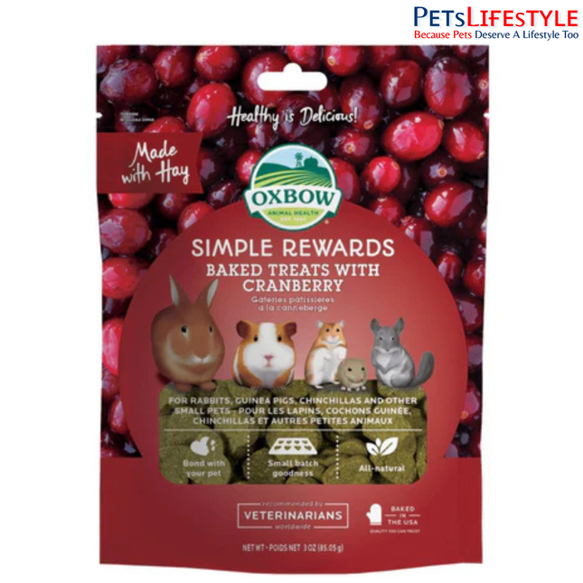 Oxbow Simple Rewards Baked Treats with Cranberry for Rabbits, Guinea Pigs & Small Animals – 85g