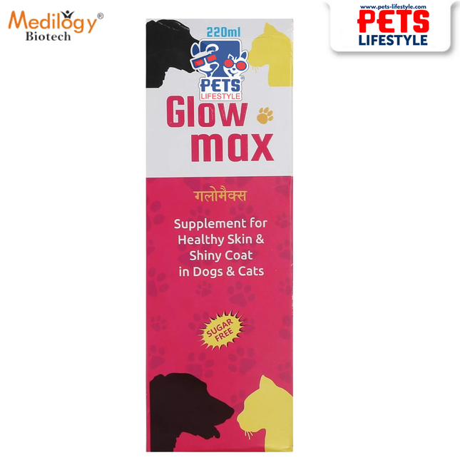 Medilogy Biotech Glowmax Skin & Coat Supplement Syrup for Dogs and Cats – Omega Fatty Acids, Biotin & Zinc – 220 ml