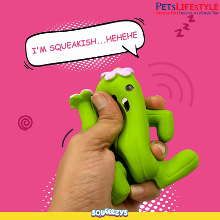 Squeeezys Latex Cactus Man Green Squeaky Dog Toy – Natural Latex Rubber Toy for Small & Medium Dogs