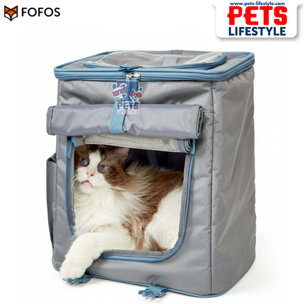 FOFOS Backpack Carrier Grey/Blue – Ventilated Dog & Cat Travel Backpack