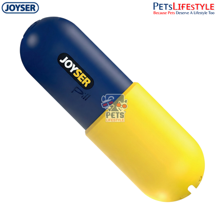 JOYSER Plus Pill Treat Dispensing Chew Dog Toy with Squeaker – Blue/Yellow (M/L)