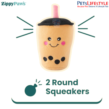 ZippyPaws NomNomz – Boba Milk Tea  Plush Squeaker Dog Toy Cuddle Buddy
