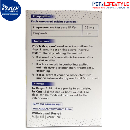 Pooch Acepron Acepromazine Maleate 25mg 4 Tablet in one strip