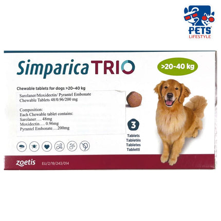 Zoetis Simparica Trio Dog Tick and Flea Control Tablet (pack of 3 tablets)