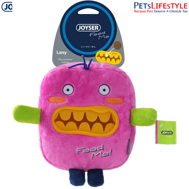 JOYSER Feed Me Lany Treat Plush Dog Toy – Pink/Yellow (M/L)