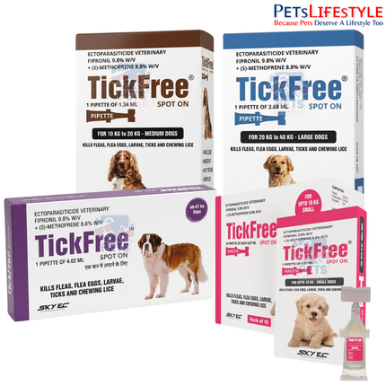 Sky EC TickFree Spot-On for Dogs | Fipronil & S-Methoprene | Long-Lasting Tick, Flea & Lice Protection