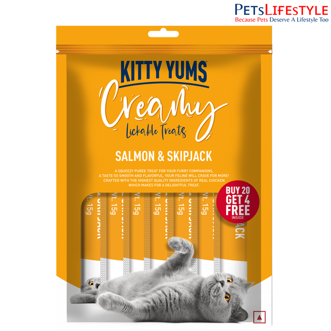 Kitty Yums Creamy Lickable Salmon & Skipjack Cat Treat (15g x24)