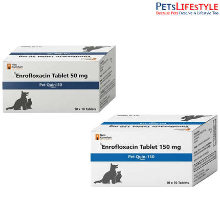 Pet Quin 50 mg / 150 mg – Enrofloxacin Broad Spectrum Antibiotic Tablets for Dogs & Cats