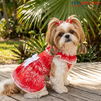 Premium Tropical Palm Print Pet Dress for Dogs & Cats Tropical Paradise Holiday Pet Dress
