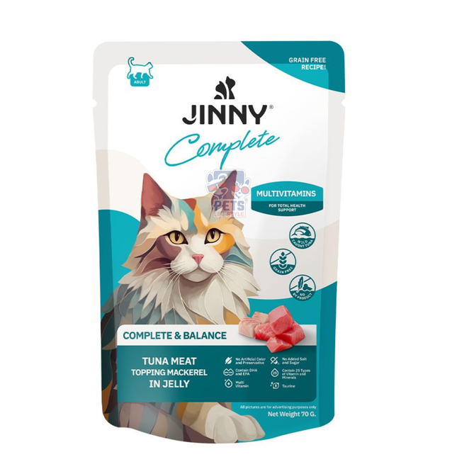 Jinny Complete Tuna Meat + Mackerel in Jelly Adult Cat Food – 70g