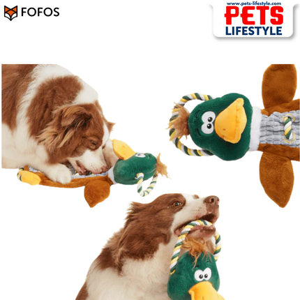 FOFOS Duck Rope Tug Dog Toy Squeakers + Rope Limbs