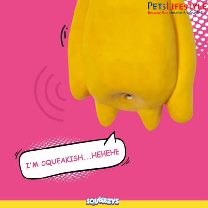 Squeeezys Latex Monster Brother Yellow Squeaky Dog Toy – Natural Latex Rubber Chew Toy for Small & Medium Dogs (0–20 kg)