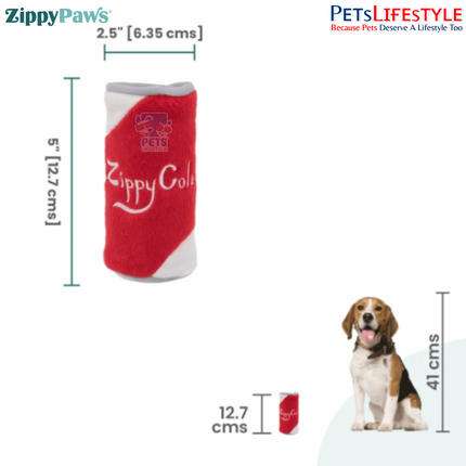 ZippyPaws Squeakie Can – Zippy Cola  Stuffing-Free Plush Dog Toy with Full-Body Blaster Squeaker