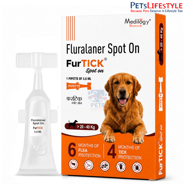 FurTICK Fluralaner Spot On for Dogs (20–40 kg) | 3.6 ml Pipette | Long-Lasting Tick & Flea Protection