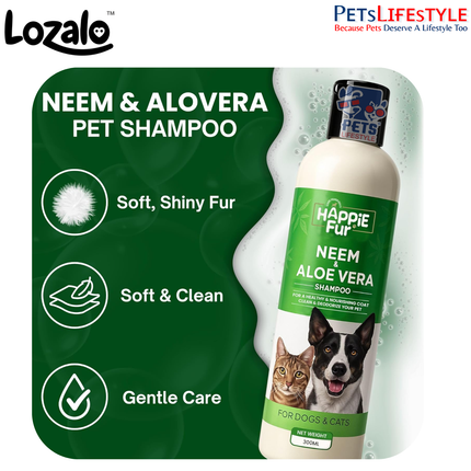 Happie Fur Neem Aloe Pet Shampoo for Dogs & Cats – 300 ml