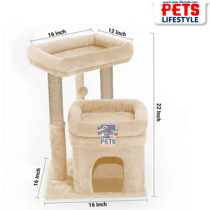 Canine Desk Kitten Cat Tree – Condo with Scratching Posts, Detachable Beds, Hanging Ball & Removable Cover