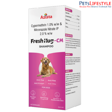 Fresh Hug CM Cypermethrin & Miconazole Shampoo 250ml for Dogs – Flea Tick & Antifungal Treatment | Azista Vet