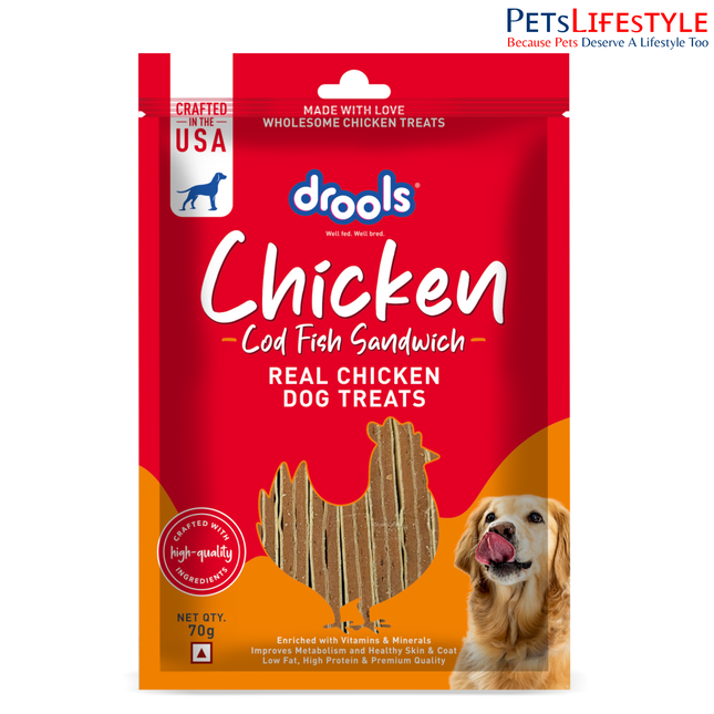 Drools Cod Fish Sandwich Dog Treats 70g