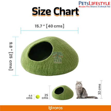 FOFOS Cat Cave Green – Handmade Wool Felt Cat House & Cozy Sleeping Bed