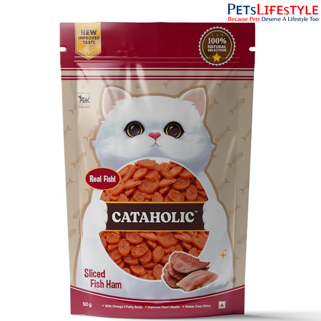 Cataholic Sliced Fish Ham Cat Treats, High Protein Natural Fish Snacks, Soft Chewy Training & Reward Treats for All Cat Breeds, 50 g