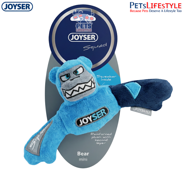 JOYSER Squad Bear Plush Dog Toy with Squeaker – Blue (S/M)