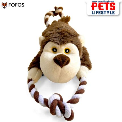 FOFOS Barkbutler Knotty The Bear Plush Dog Toy | Soft Squeaky Tug Toy with Rope for Small & Medium Dogs