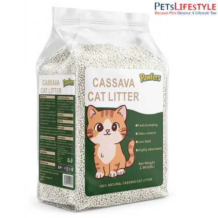 Pawfers 100% Natural Cassava Cat Litter 6L (2.5kg) – Fast Clumping Low Dust Cat Litter