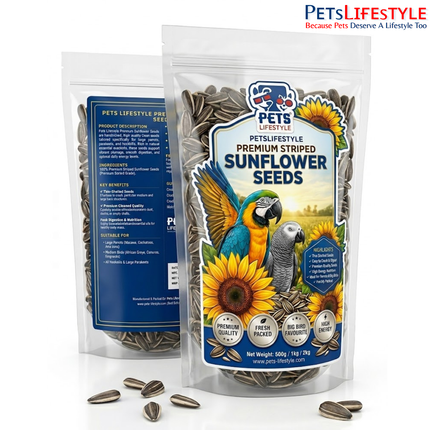 Petslifestyle Premium Sunflower Seeds (500g) – High Energy Bird Food for Parrots & Exotic Birds