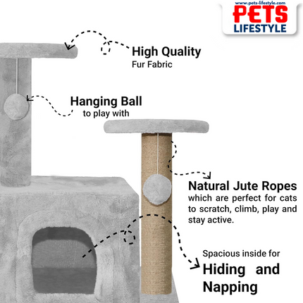 Canine Desk Fur Cat Activity Tree – Two-Floor Tower with Scratching Post & Hanging Balls