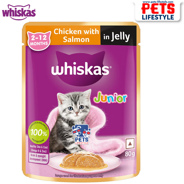 WHISKAS Junior Kitten Wet Food – Chicken with Salmon in Jelly