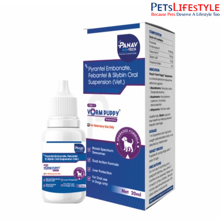 Pooch Vorm Puppy Pyrantel Embonate Febantel & Silybin Oral Suspension for Dogs Deworming (20 ml)