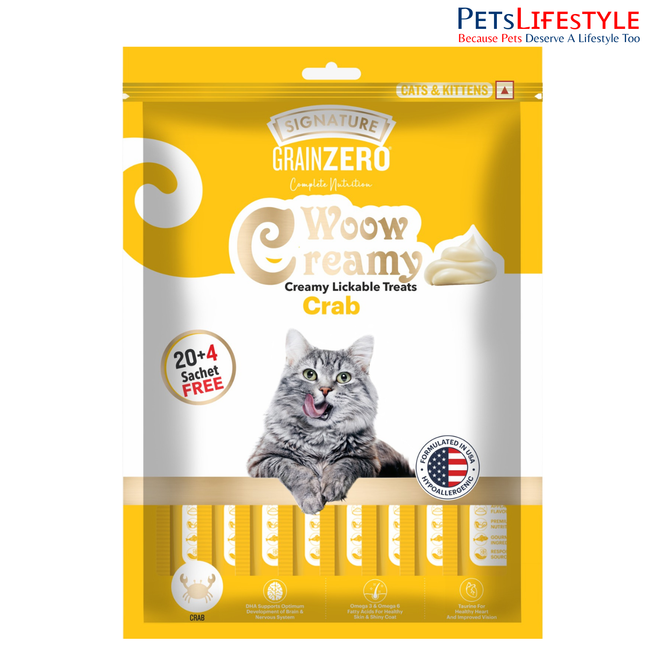 Grain Zero Creamy Lickable Cat treats Crab (15g x24 Pcs)20 Pcs +4 Pcs Free ,360g