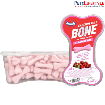 Drools Calcium Milk Bone Dog Treats – Strawberry Flavour | Calcium-Rich Dental Chews for Strong Bones & Healthy Teeth