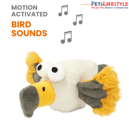 FOFOS Eagle Cat Toy – Interactive Plush Bird with Motion-Activated Sounds, Real Feathers & 3 Organic Catnip Balls, Yellow