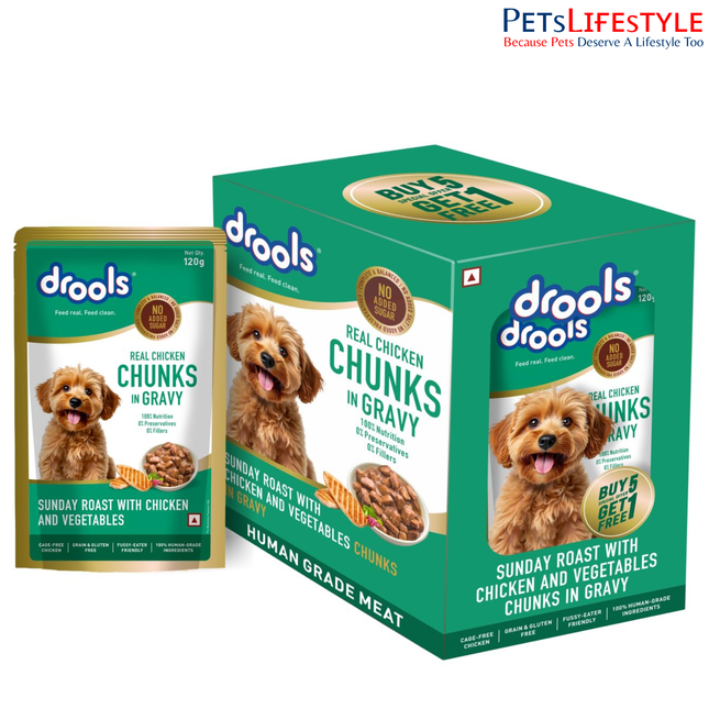 Drools Sunday Roast Chicken & Vegetables Gravy 120g (5+1 Pack)
