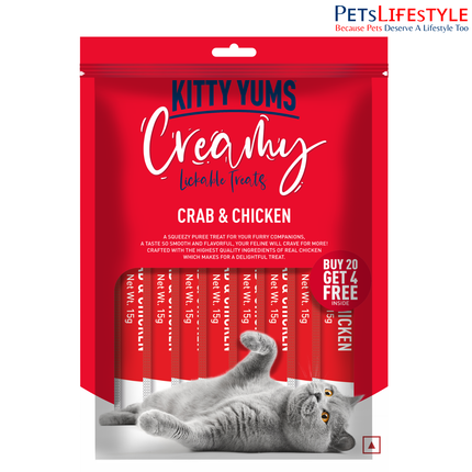 Kitty Yums Creamy Lickable Crab & Chicken Cat Treat (15g x24)