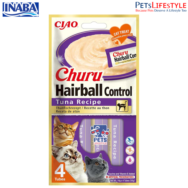 INABA Churu Hairball Control Tuna – Creamy Functional Treat for Cats
