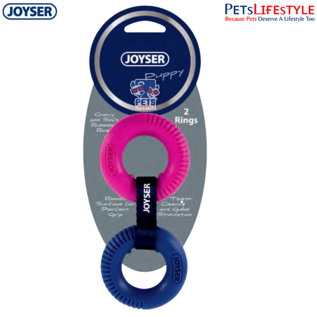 JOYSER 2 TPR Rings Durable Chew & Tug Toy for Puppies – Pink & Blue (S/M)