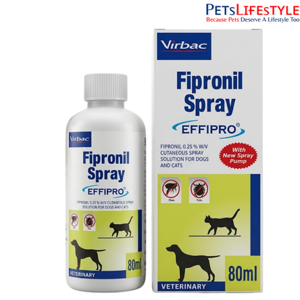 Virbac Effipro (Fipronil) Tick and Flea Control Spray for Dogs & Cats (80ml)