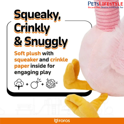 FOFOS Long Neck Crinkle Flamingo Dog Toy – Oversized Plush Toy with Squeaker & Crinkle Neck