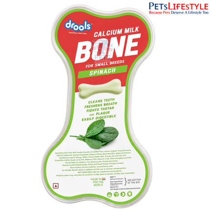 Drools Calcium Milk Bone Dog Treats – Spinach Flavour | Calcium-Rich Dental Chews for Strong Bones & Healthy Teeth
