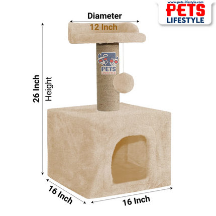 Canine Desk Soft Fur Condo Activity Cat Tree – Sisal/Jute Scratching Post with Hanging Ball