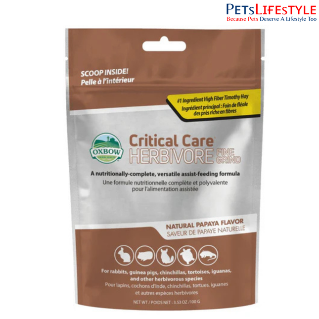 Oxbow Critical Care Herbivore Fine Grind Papaya Recovery Nutrition for Rabbits & Small Herbivores (100 g)
