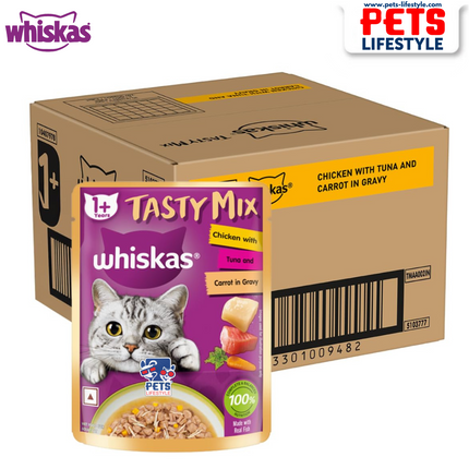 Whiskas Tasty Mix Chicken Tuna Carrot In Gravy Wet Cat Food – 70 gm