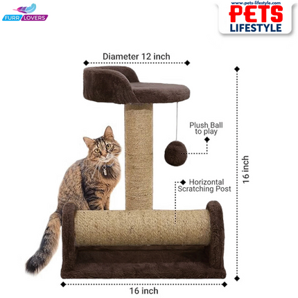 Canine Desk Soft Fur Fabric Activity Dual Jute Rope Scratching Post Cat Tree for Kittens & Cats